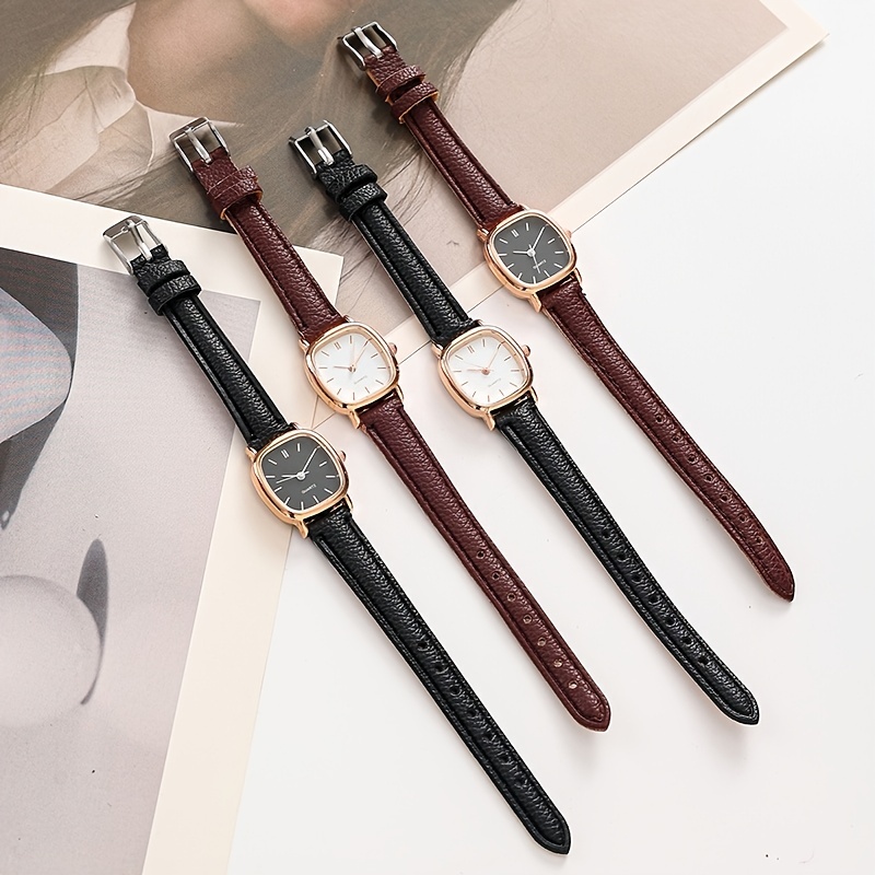 Women Girl Simple Quartz Wrist Watch PU Leather Strap Mini Thin Dial  Watches New 