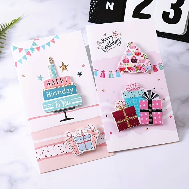 2pcs Glitter 3D Pop Up Birthday Wishes Card With Envelope