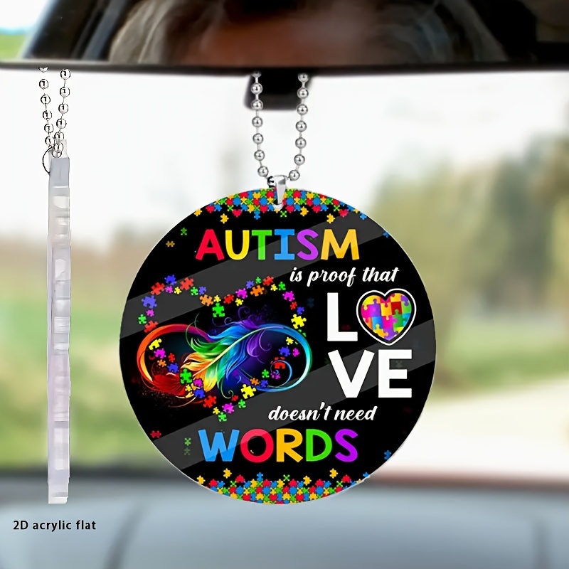 

1pc Round Colorful Acrylic Car Pendant, Car Interior Accessories Rearview Mirror Hanging Ornament, Autism Is Love Does Not Need Speech Performance