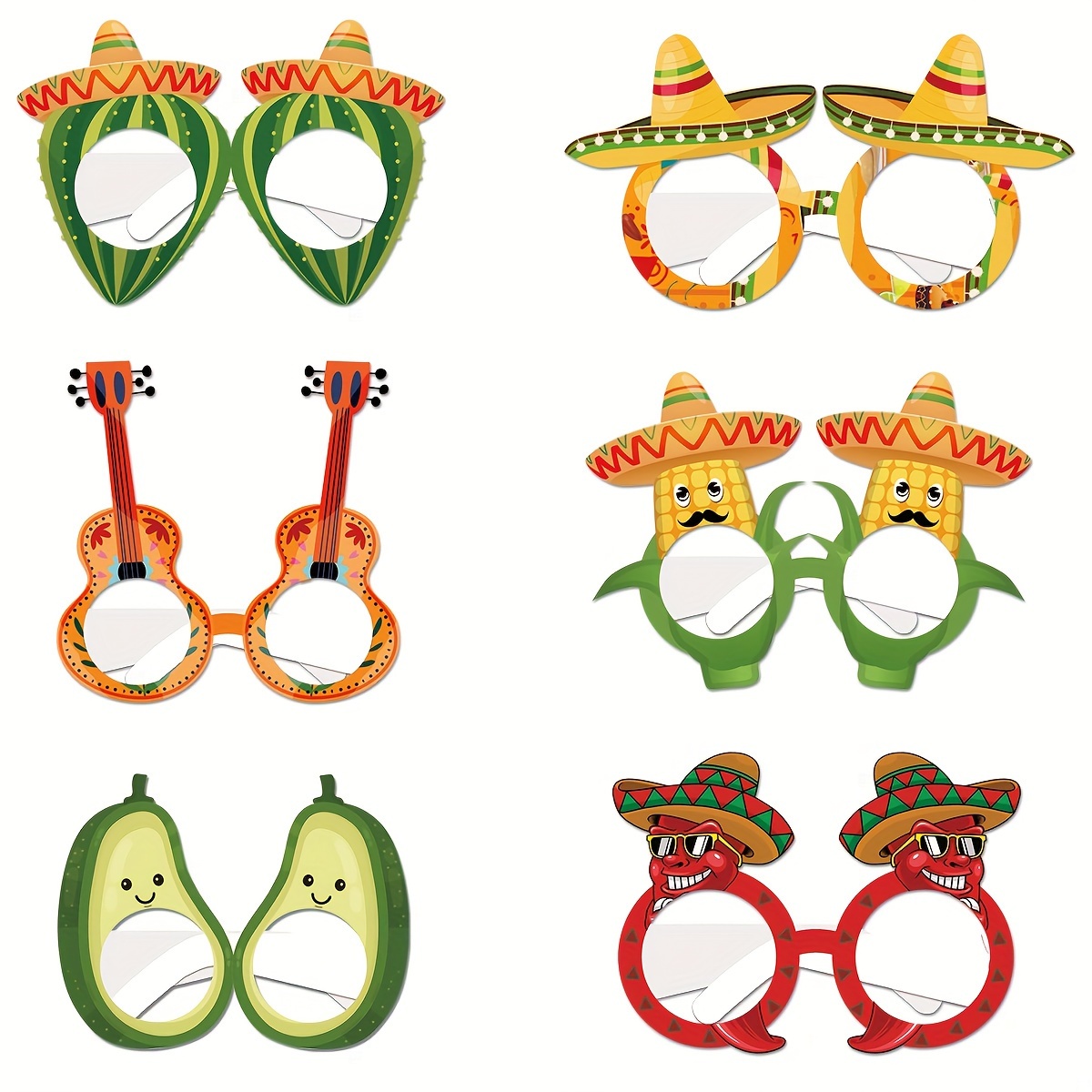 

6pcs, Mexican Theme Paper Glasses, Cinco De Mayo Decor, Carnival Masquerade Party Galsses, Photo Props, Cool Stuff, Holiday Ornament