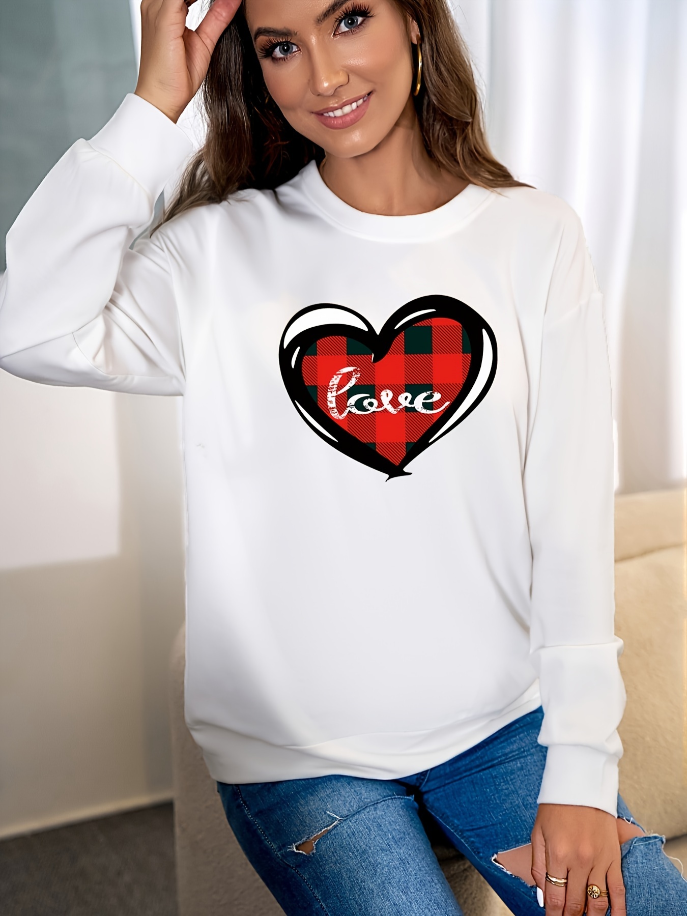 hoodies for women heart printing comfy hoodies bright color long sleeve  sweatshirt 