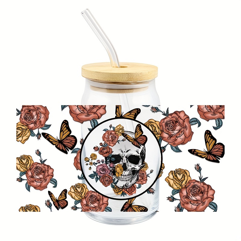 Fall Skull Coffee UV DTF Cup Wrap for 16 oz Glass Can, Ready to Ship and  Ready to Apply!