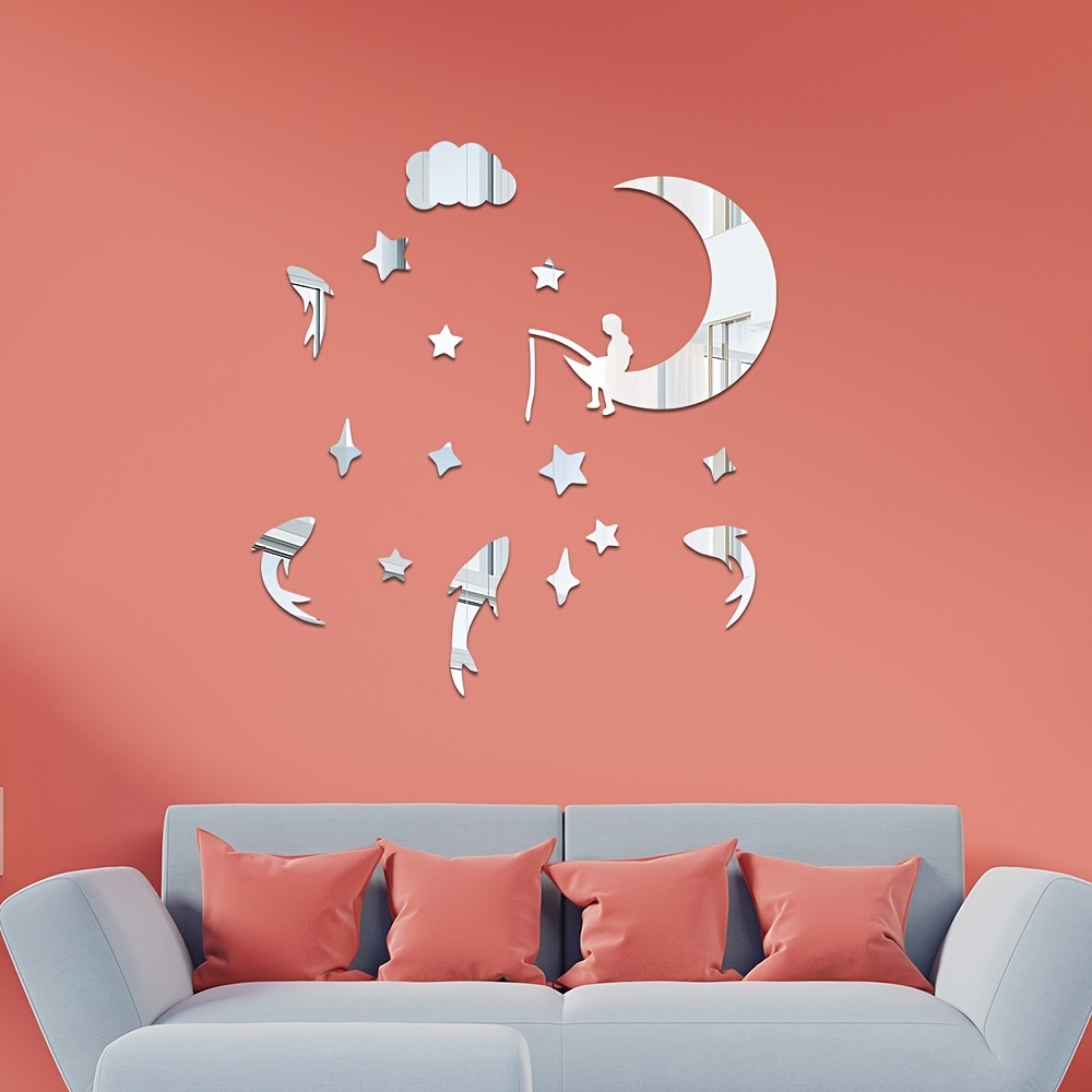 5 Pezzi Di Adesivi Specchio Decorativi Con Motivo Circolare, Luna E Stelle,  Staccabili E Autoadesivi In