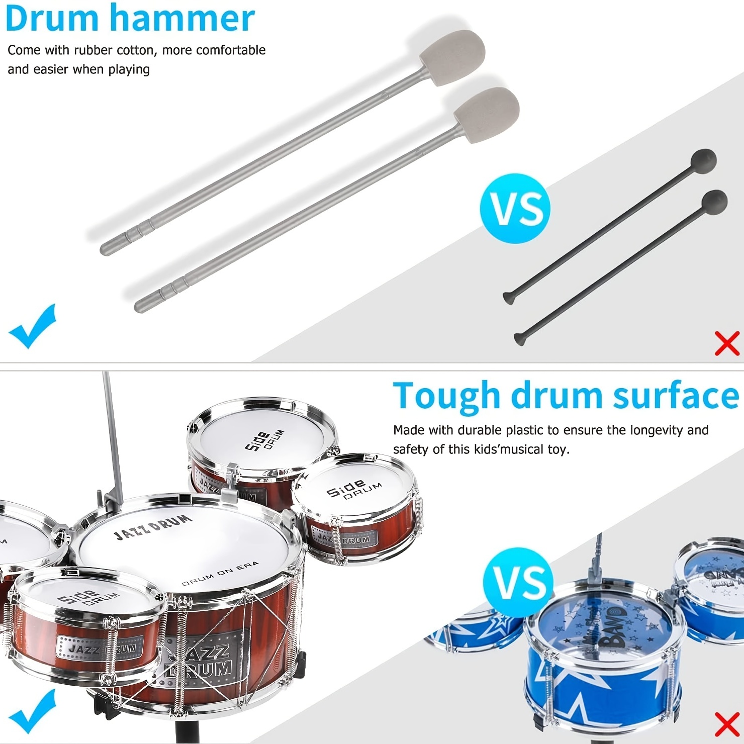 Drum Set for Kids Musical Instruments Kids Drum Set with Stool, Cymbal,  Drum Sticks, 4 Snare Drums and 1 Bass Drum Jazz Drum Kit Toys for 3 4 5 6  Year