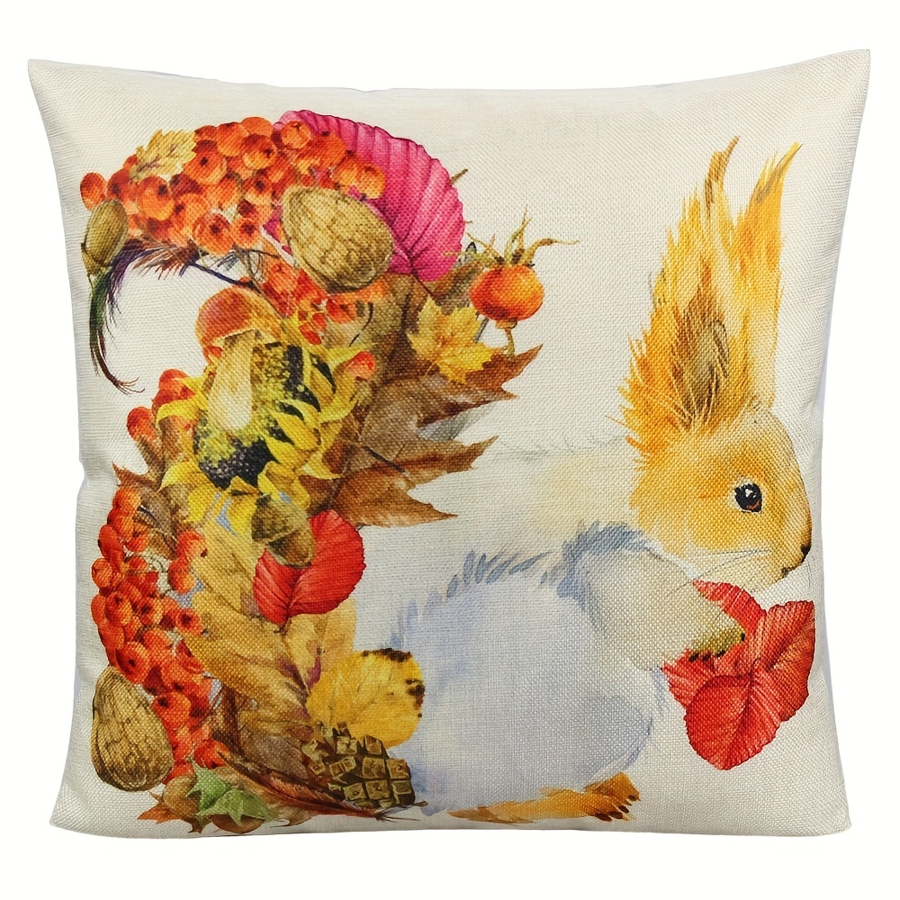 Squirrel & Pumpkin Style Pillow Covers Autumn Leaves 