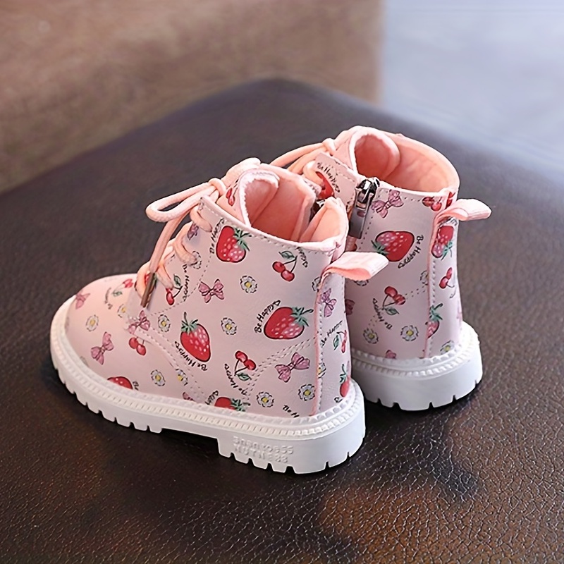 cute strawberry ankle high boots girls kids comfortable non Temu