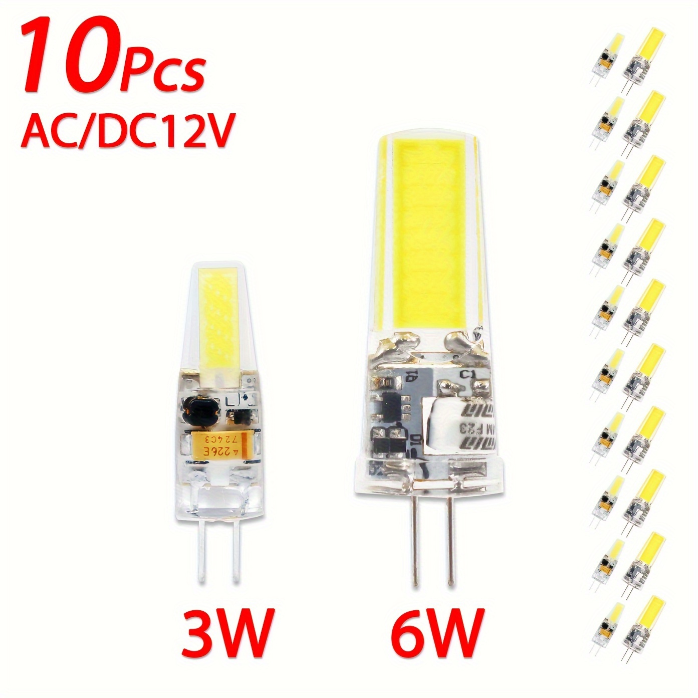 LED G4 Subminiature Bi-pin 12V AC/dc Filament Bulbs, COB, 1.5 W