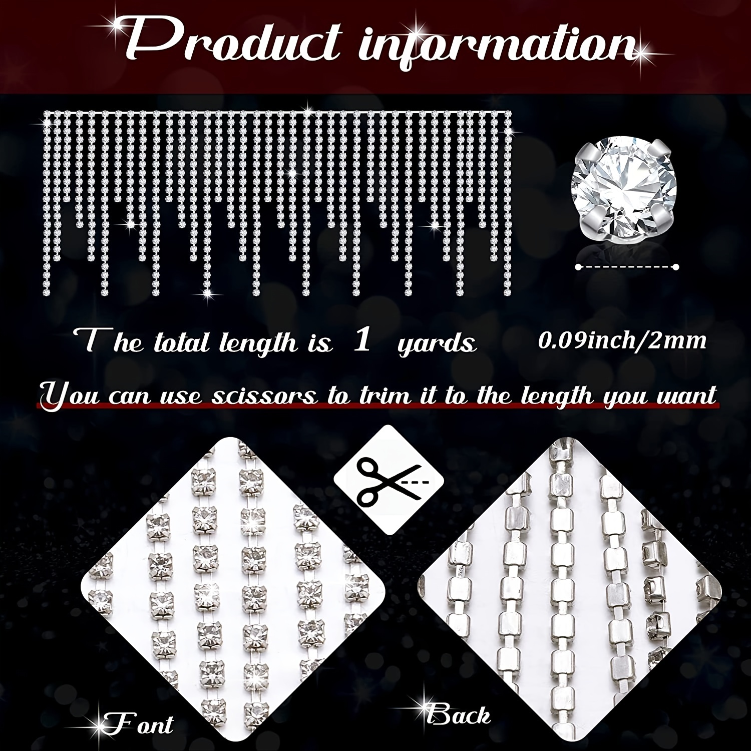 2 Yard Rhinestone Fringe Trim Rhinestone Ribbon Tassel Chain Diamond  Crystal Tassel Fringe Trim for Sewing Crafts Wedding Party Clothing  Accessories Female Jewelry (Silver)