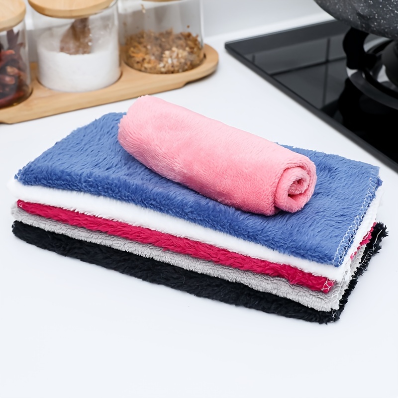 5Pcs Kitchen Cleaning Towels Cotton Dishcloth Super Absorbent Non-stick Oil  Reusable Cleaning Cloth Kitchen Daily