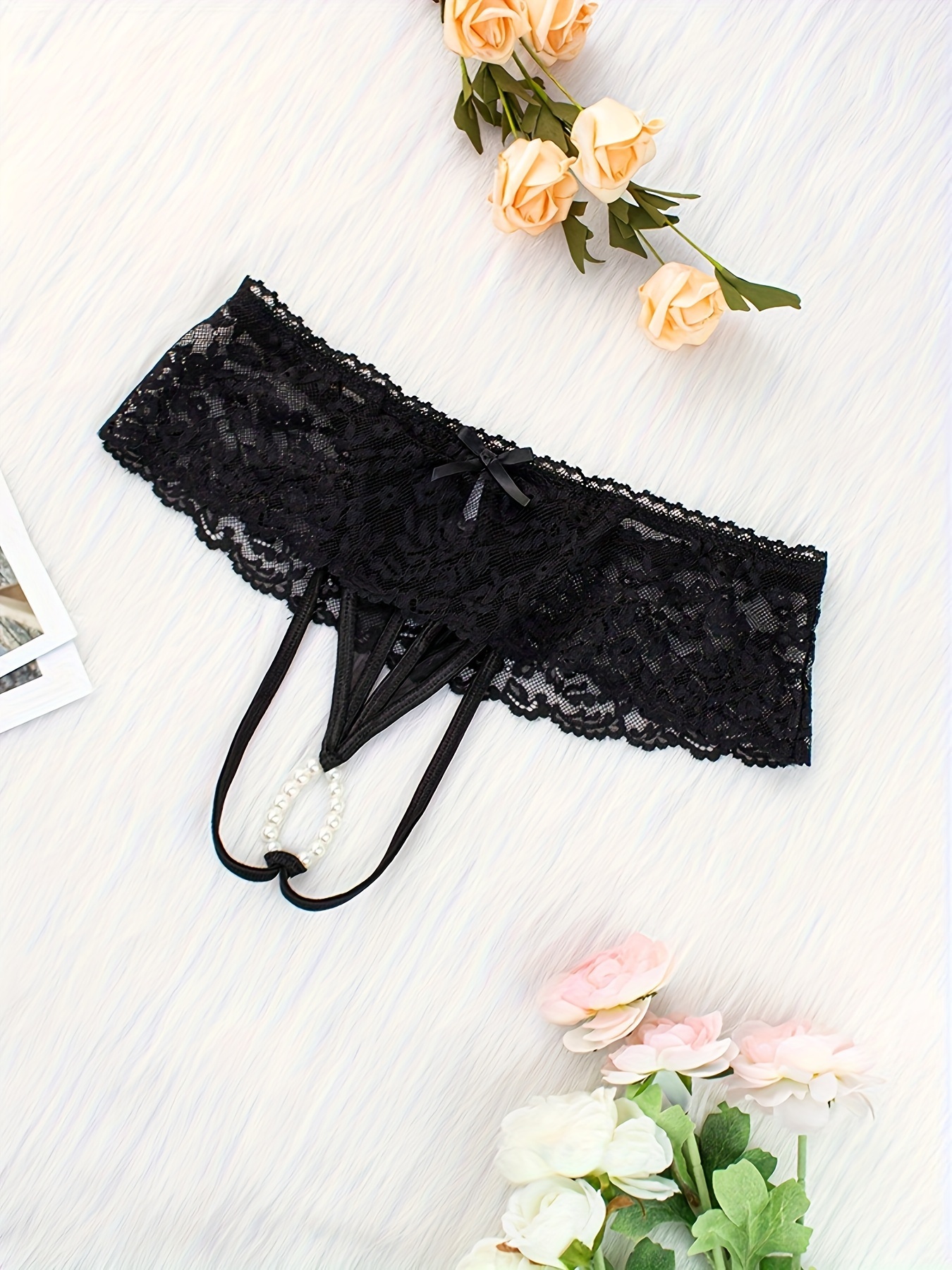 3pcs Floral Lace Thongs, Hollow Out Beaded Panties, Women's Sexy Lingerie & Underwear,Temu