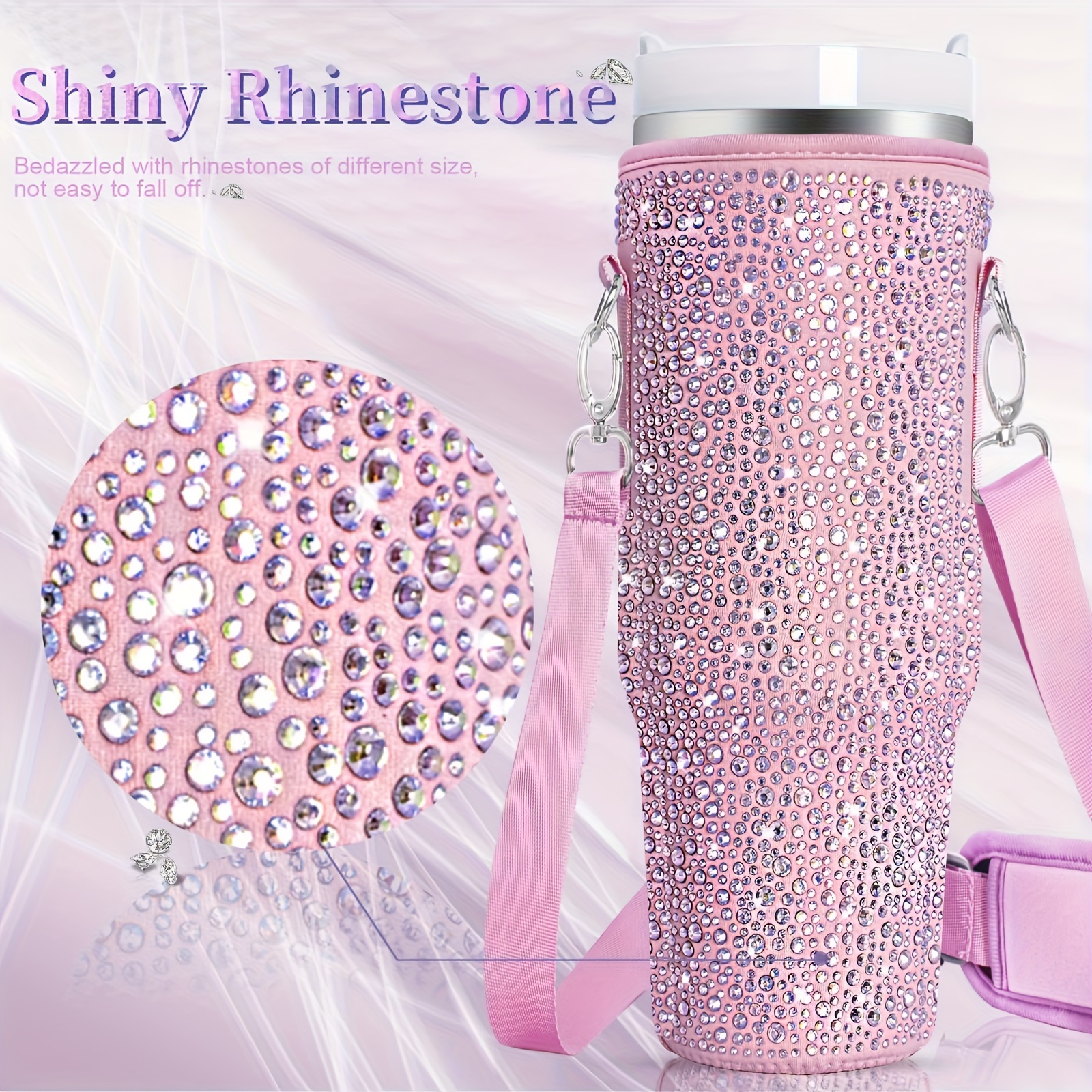 1pc Bling Water Bottle Carrier Bag, For Stanley 40Oz Tumbler With Handle,  Water Bottle Holder Bag With Adjustable Strap, Cup Accessories