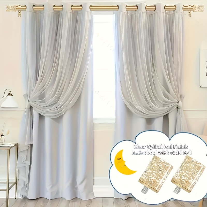 Juego de barras de cortina individuales: barras de cortina doradas  ajustables de 1-1/8 pulgadas de diámetro con remate de líneas doradas