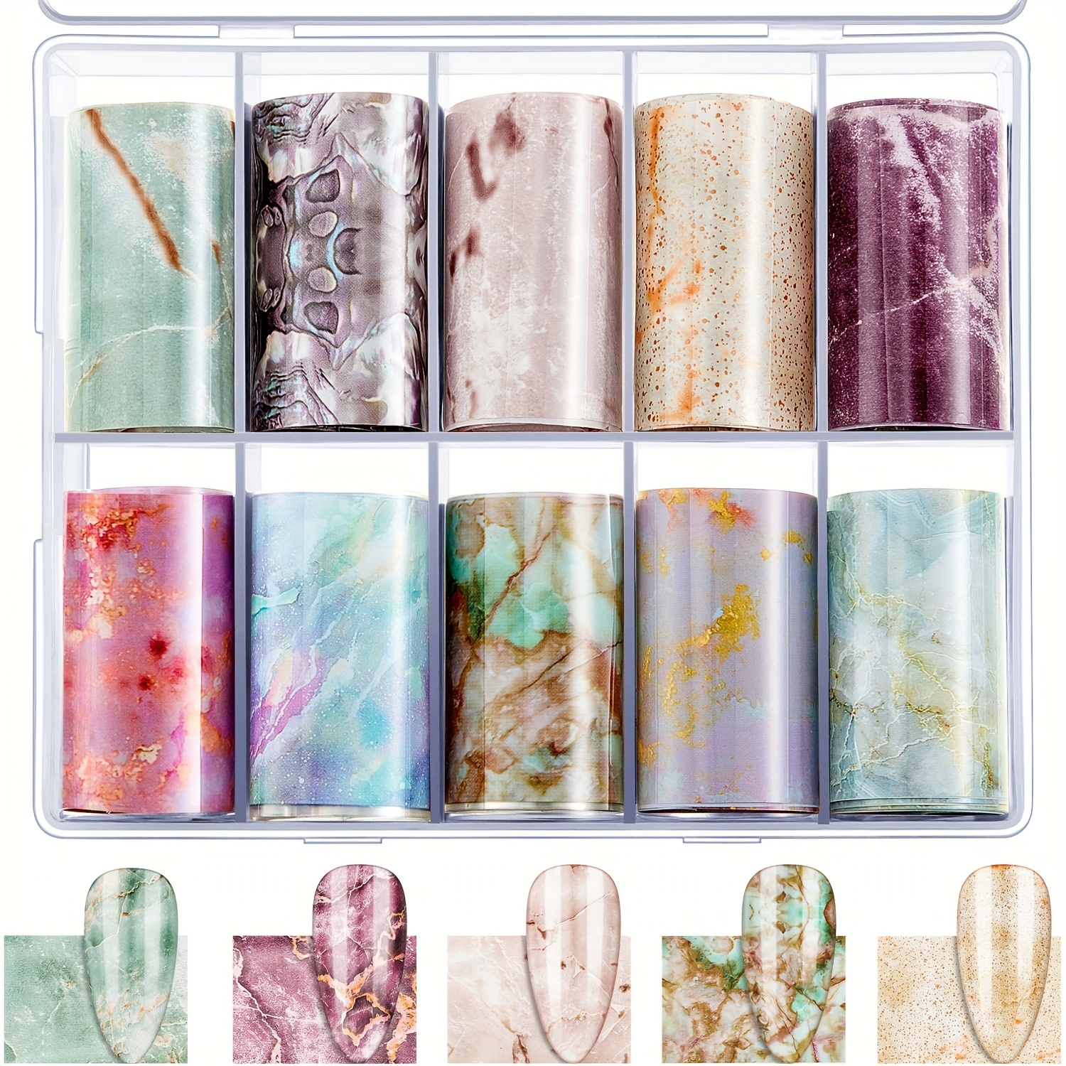 Heldig Marble Nail Foil Transfer Sticker, 10 Rolls Marble Stone Nail Foils  Colorful Blooming Print Nail Art Foil Wraps Decals DIY Nail Decoration for  Women Girls 