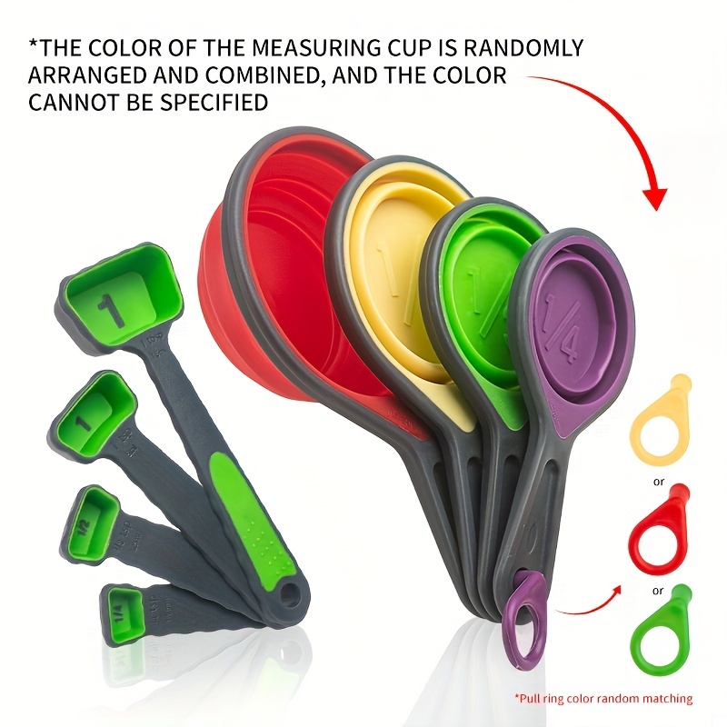 10pcs 7 Color Measuring Cups And Measuring Spoon Scoop Silicone Handle  Kitchen Measuring Tool FreeShipping