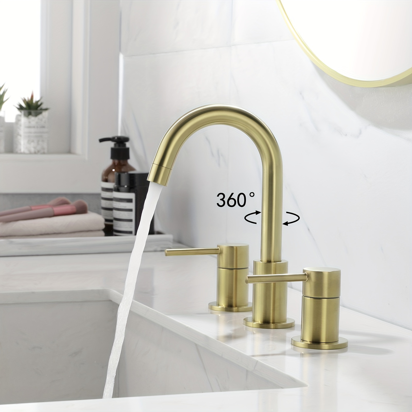 FLG 8 in. Widespread Double Handle Bathroom Faucet 3 Holes 304 Stainless Steel Sink Basin Faucets in Brushed Gold