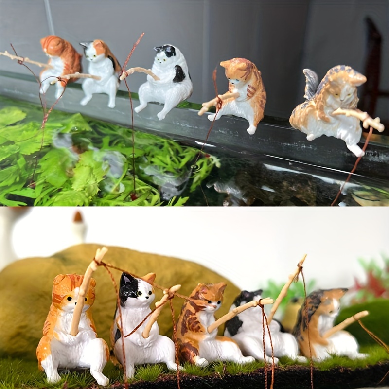 Cat Fishing Figurines Cute Cat Figurines Decorative Craft - Temu