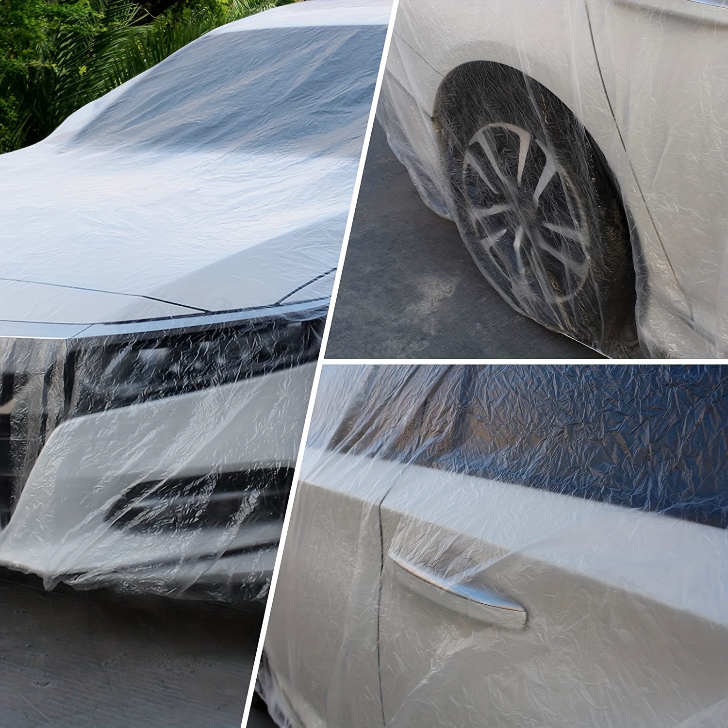 Universal Plastic Car Cover Disposable Waterproof Dustproof Full Exterior  Covers 12.5 x 21.7ft Plastic Full Car Cover with Elastic Band Clear Car