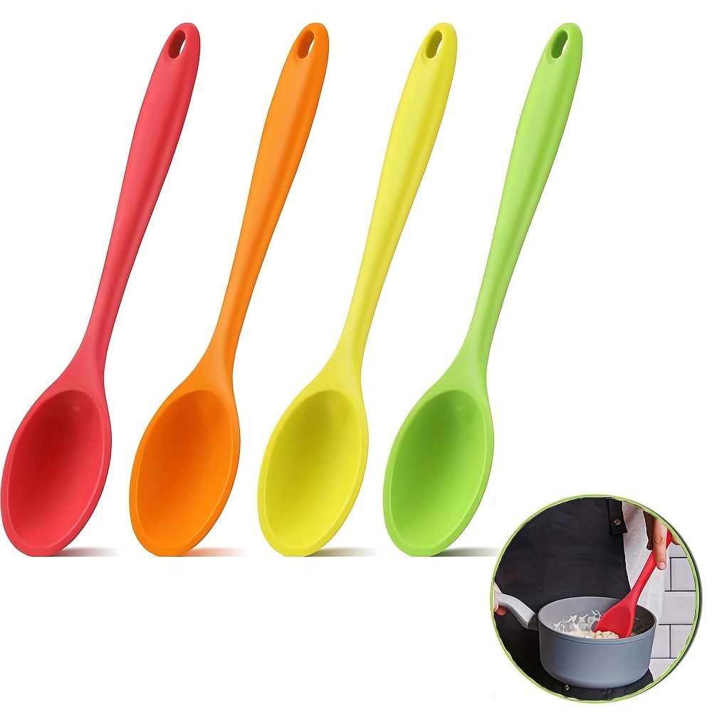 4 Pcs Mixing Spoons for Cooking, 8 Small Silicone Spoons Nonstick Heat  Resistant Kitchen Spoon Silicone Serving Spoon Stirring Spoon for Kitchen