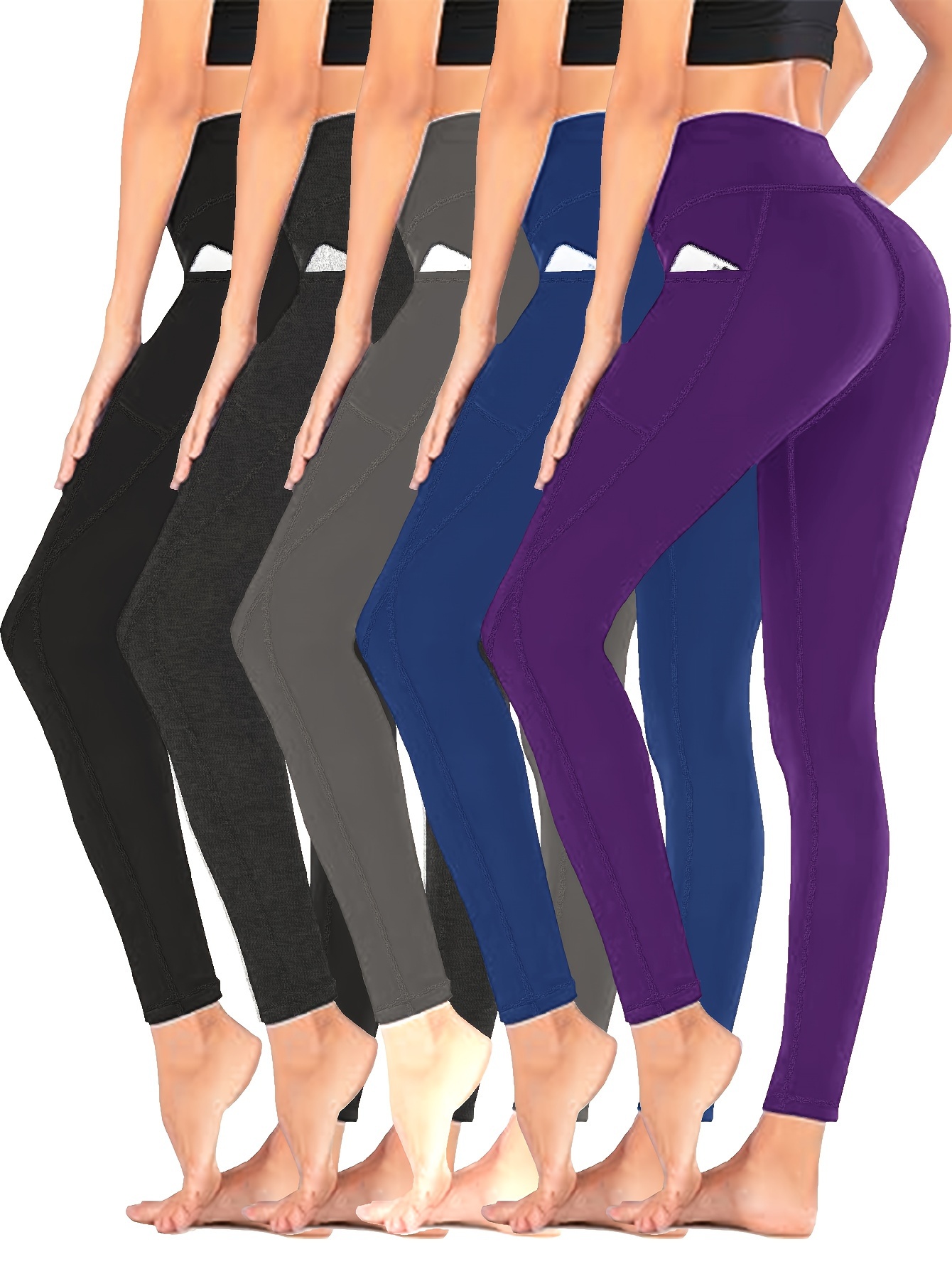 Plus Size Solid High Waist Leggings Pockets Women's Plus - Temu