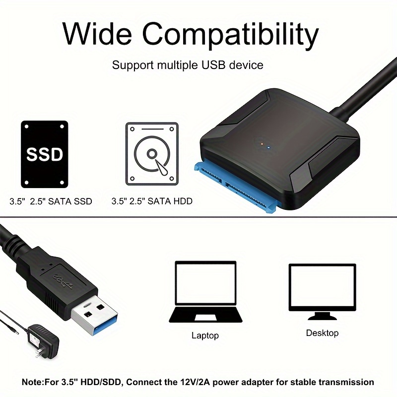 USB 3.0 SATA III Hard Drive Adapter Cable, SATA to USB Adapter Cable for  2.5 inch SSD