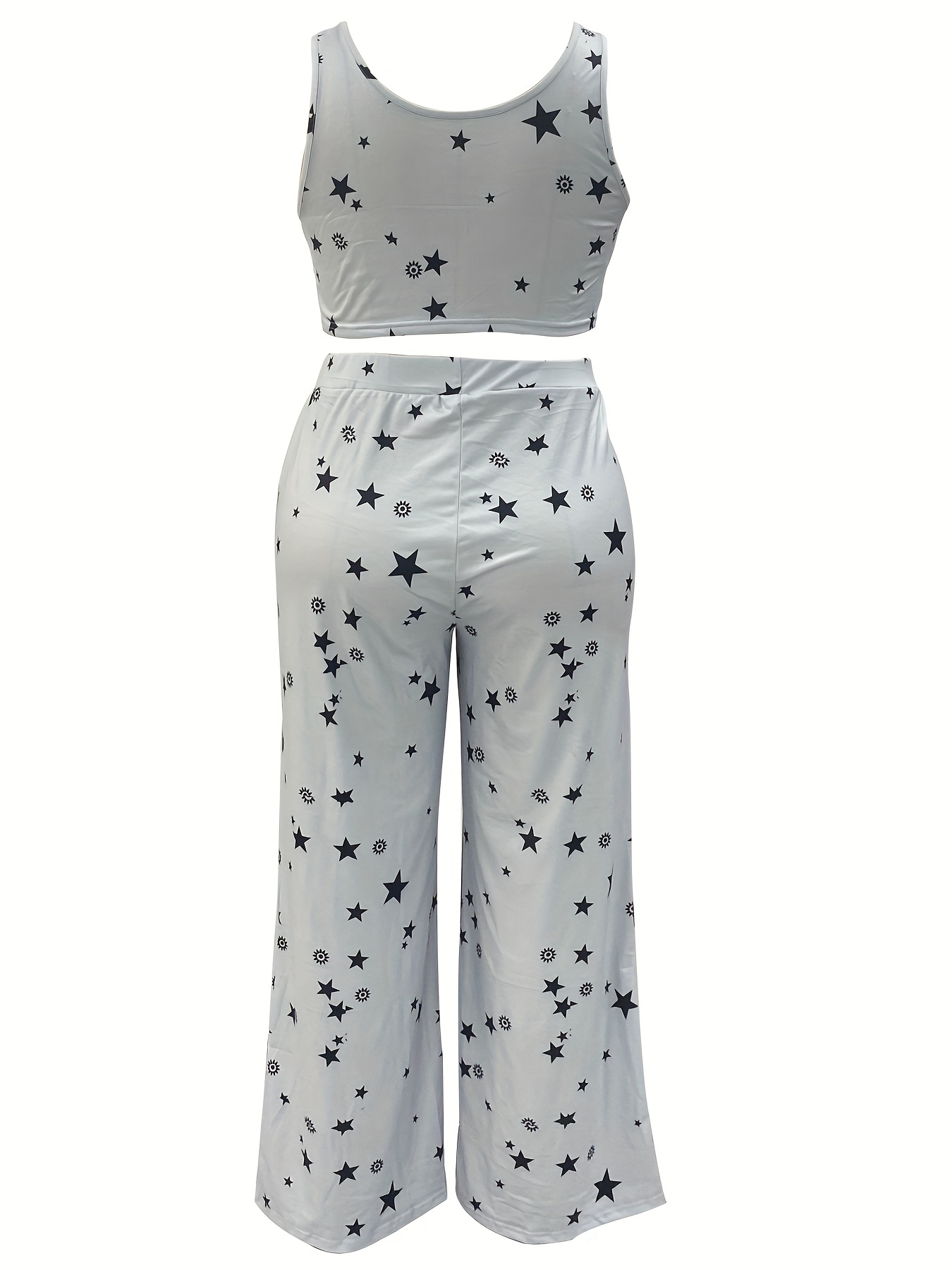 Plus Size 2-Piece Crop Top and Pants Set in Black and White Stars