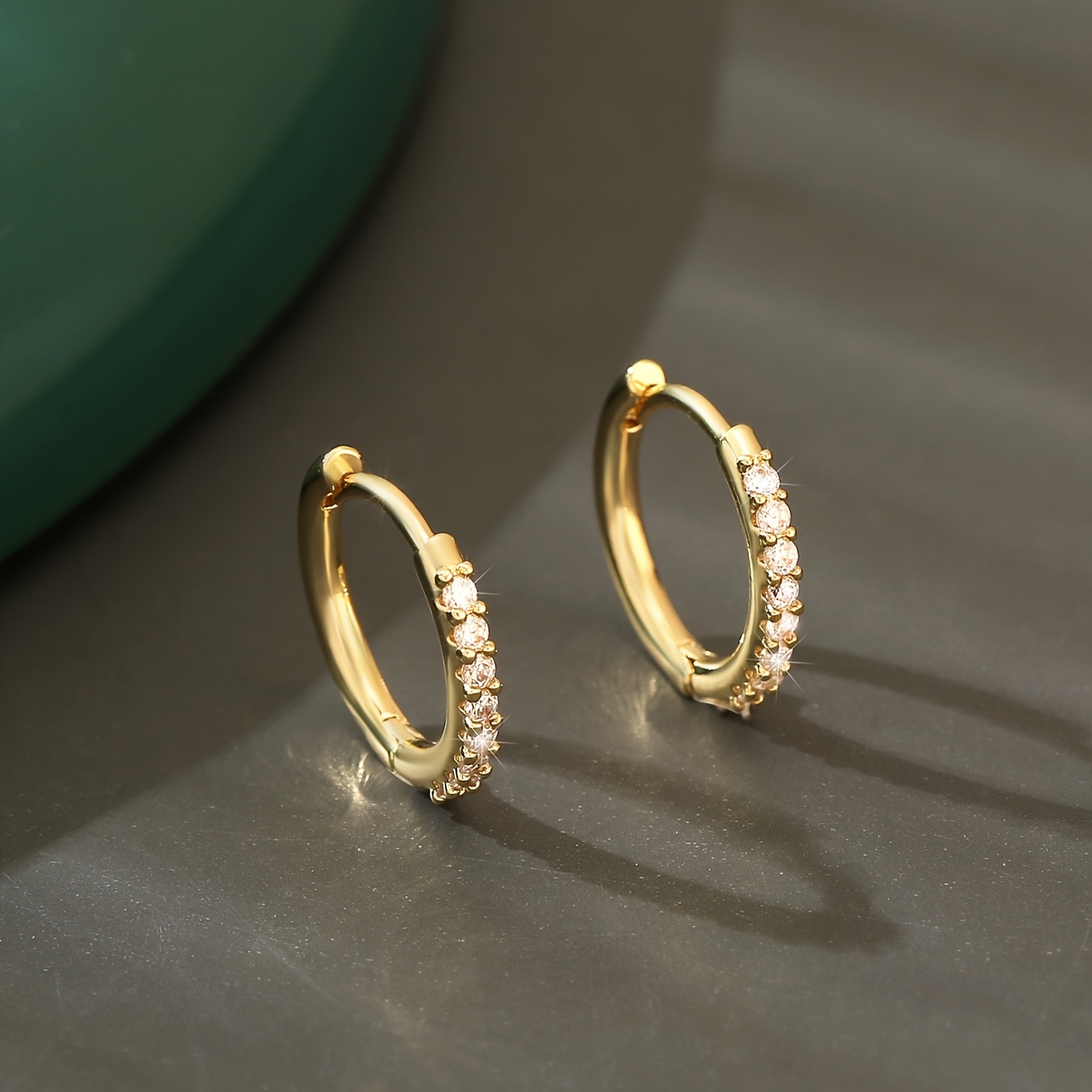 

Sparkling Zircon Decor Hoop Earrings Simple Luxury Style Copper Jewelry Delicate Gift For Women Girls