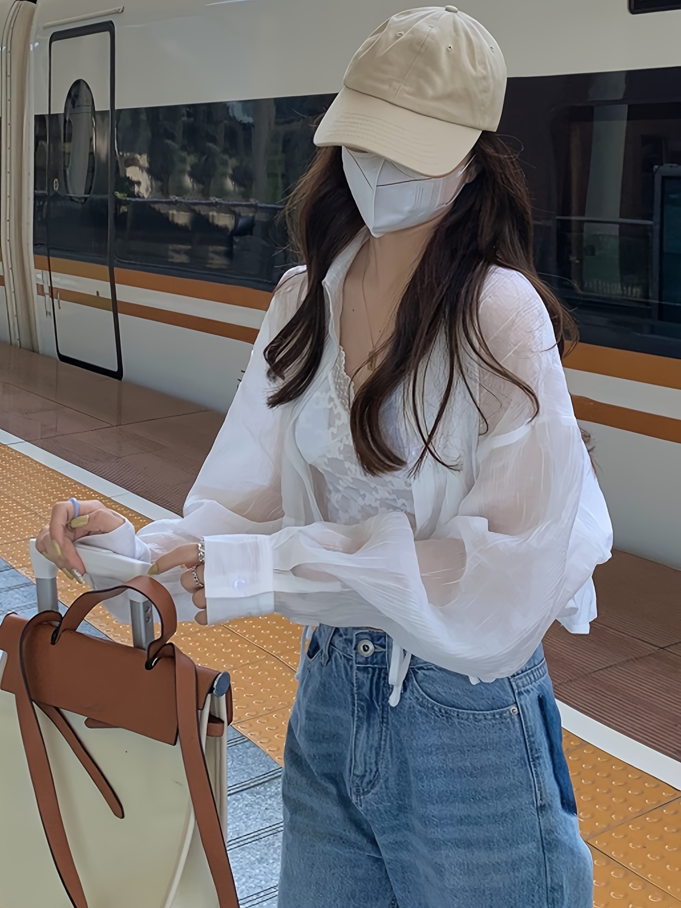 Solid Drawstring Illusion Blouse, Casual Long Sleeve Blouse For Spring &  Fall, Women's Clothing