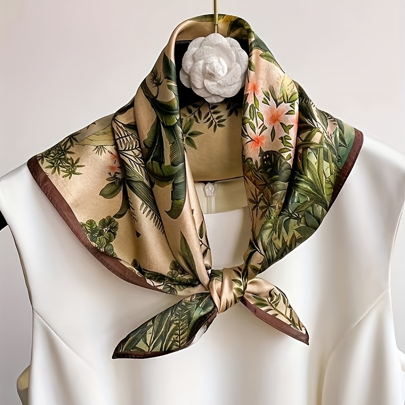 Plant Floral Print Square Scarf Inelastic 100% Mulberry Silk - Temu