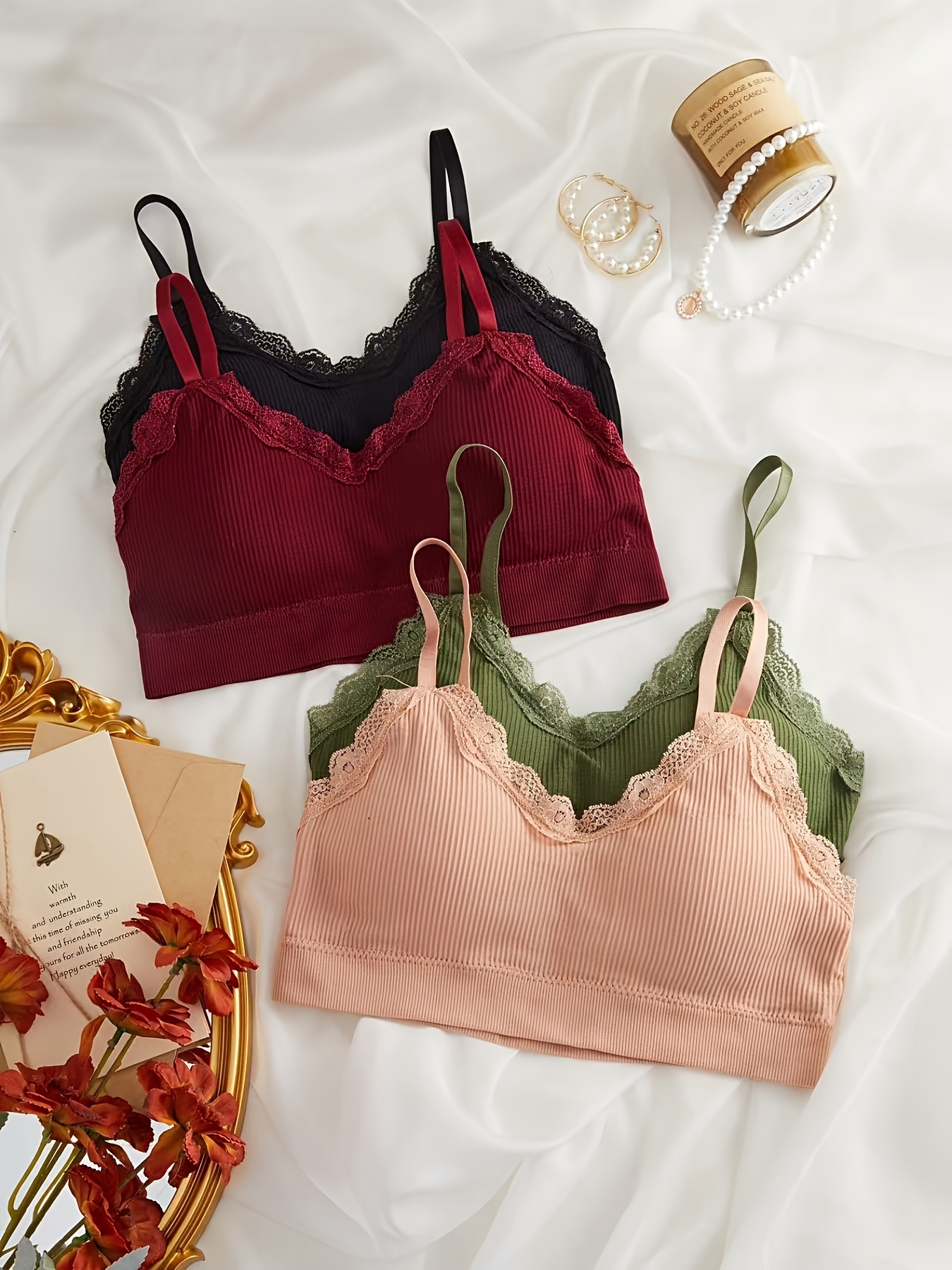Valentine's Day Contrast Lace Wireless Bra Comfy Breathable - Temu