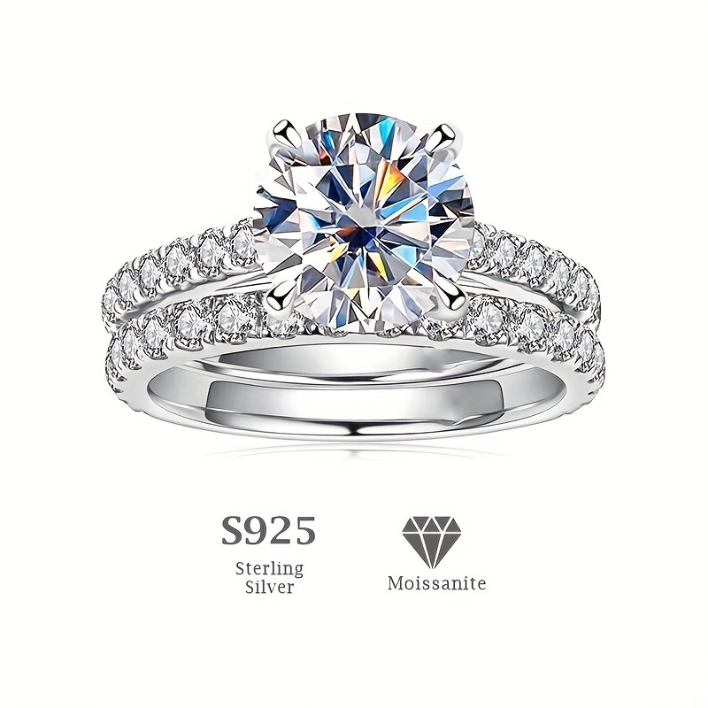 S925 Round Cut Moissanite Ring Set for Wedding