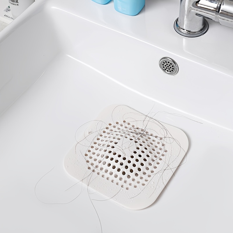 Shower Hair Drain Catcher, Silicone Drain Cover with Suction Cup, Square Hair Stopper Convex Cover for Stopper for Bathroom, Bathtub, Kitchen,Easy to