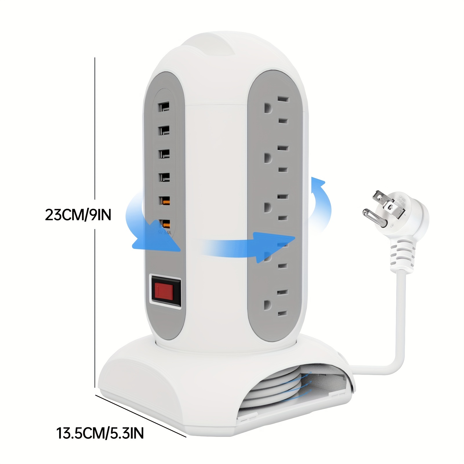 Power Strip Surge Protector Retractable Power Strips Tower 6 - Temu