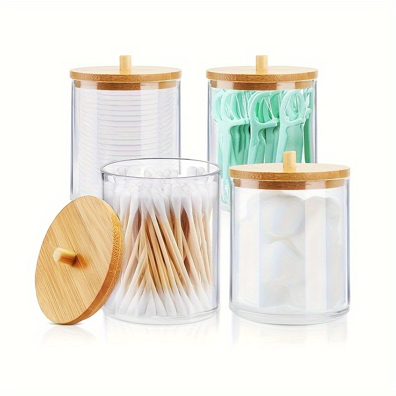 1pc Clear Makeup Puff Storage Container With Bamboo Lid, Organizer