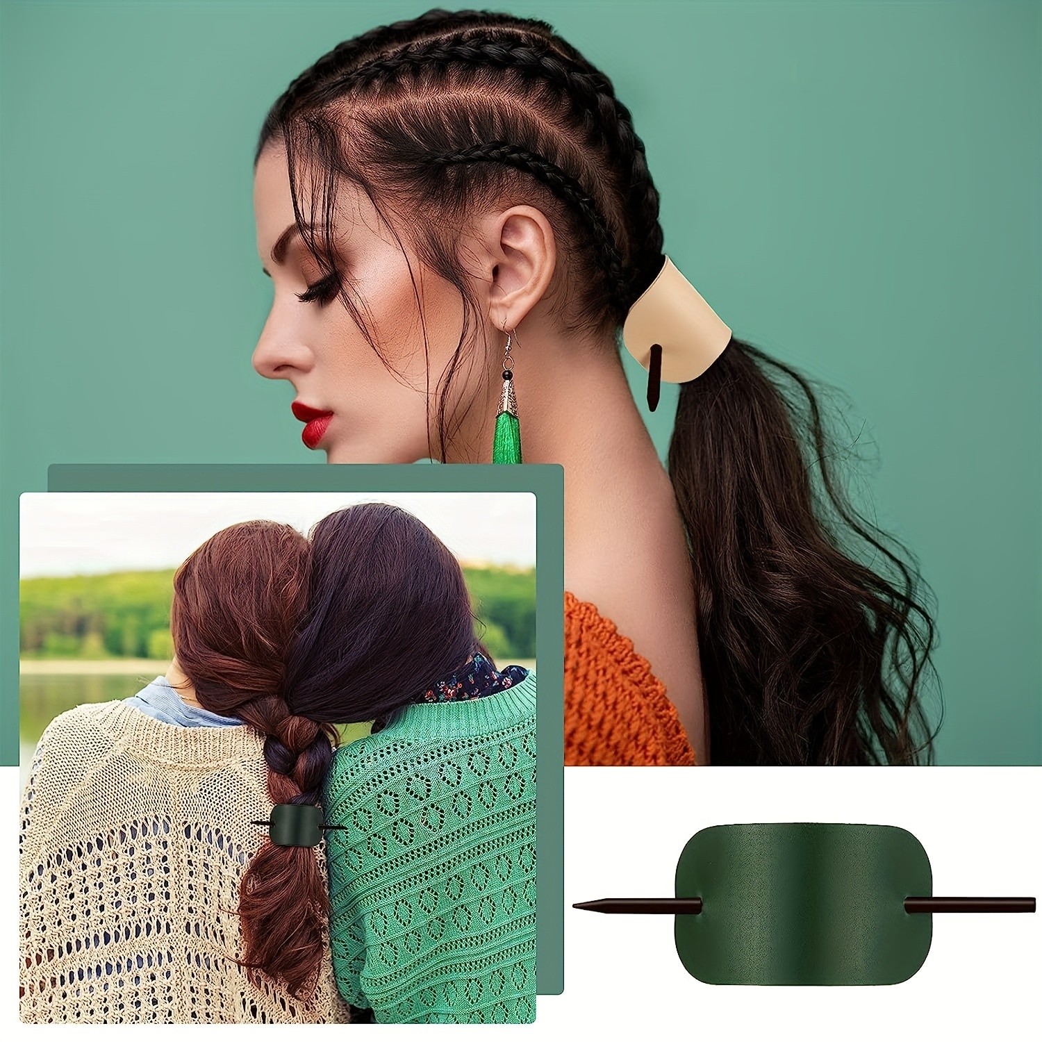 Vintage Oval Shaped Hairpin Stick Pu Leather Hair Clip Hair Temu