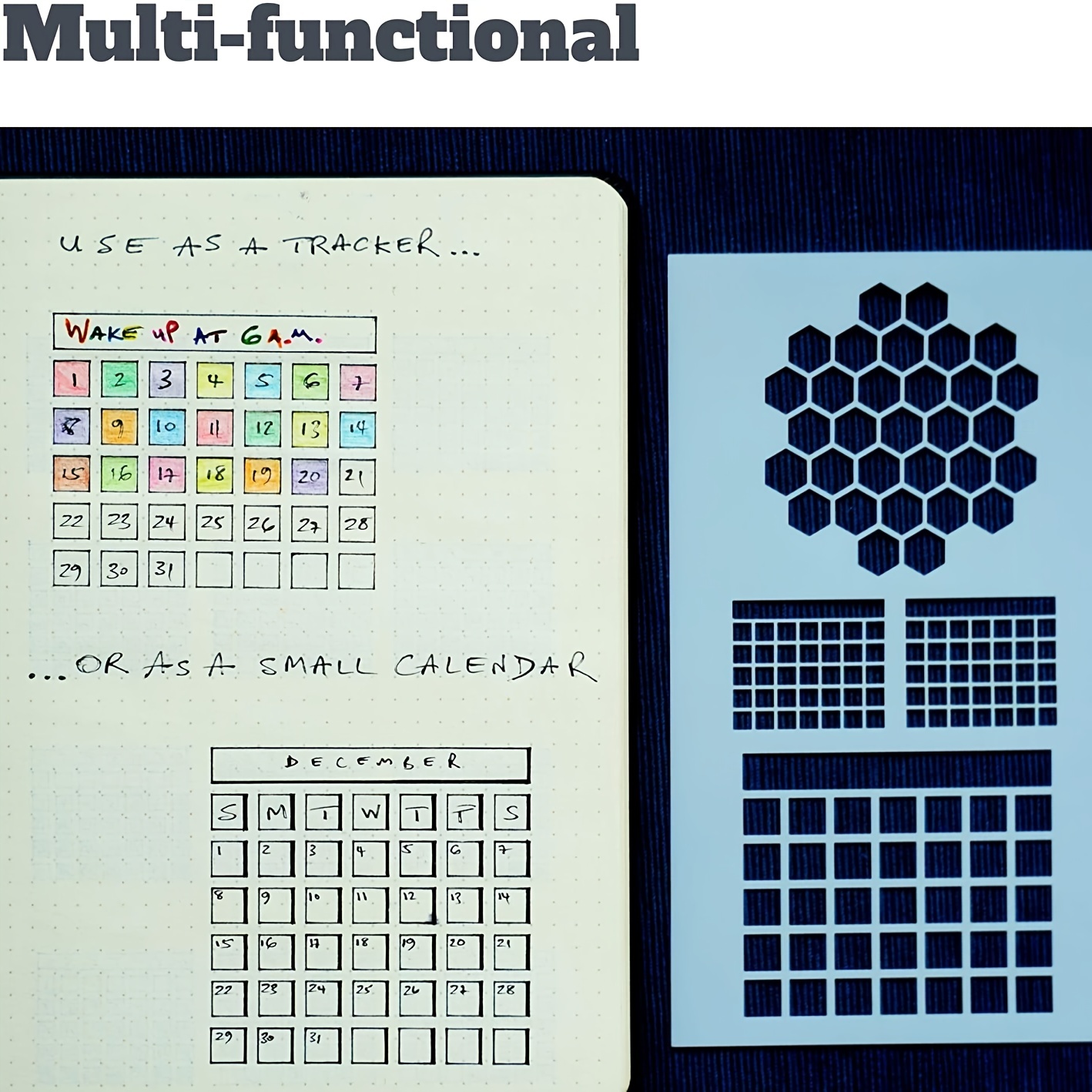 Ultimate Productivity Journal Stencils (6 Stencils) - Planner Stencils for Bullet Journals, Habit Tracking, Weekly Layouts and Calendars