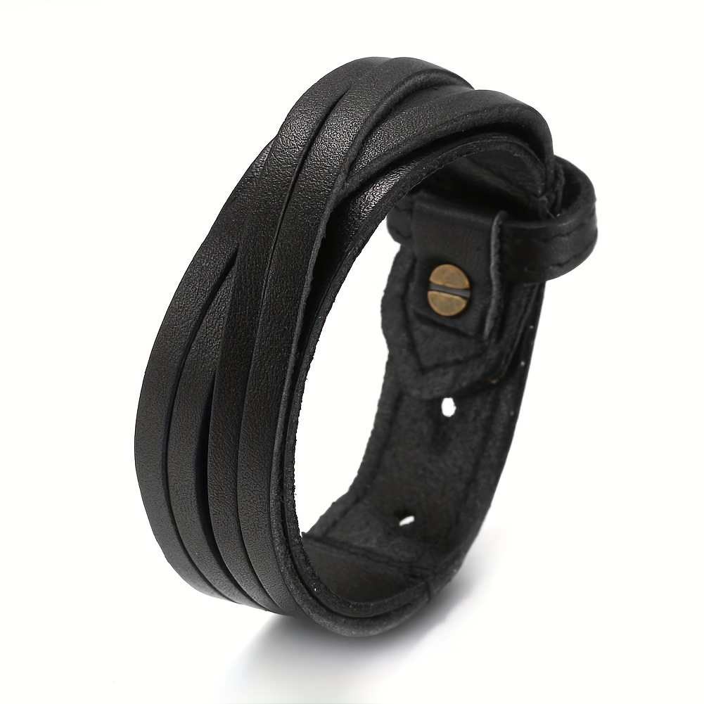E-shop Vintage-inspiriertes Herren-Armband aus Echtem Leder mit Breitem Manschetten - Handgefertigt, Mehrschichtiges Design