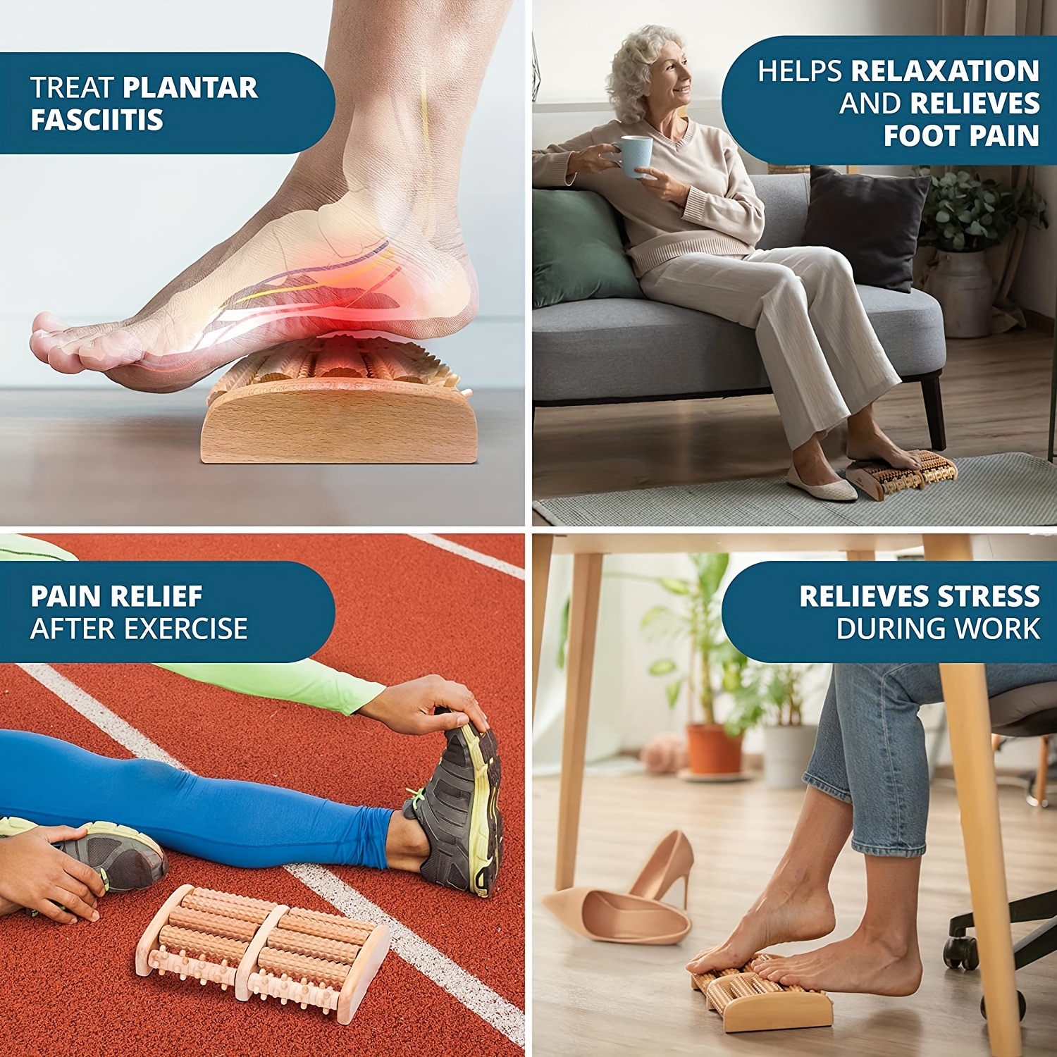 Wooden Foot Massager Roller - Plantar Fasciitis & Stress Relief