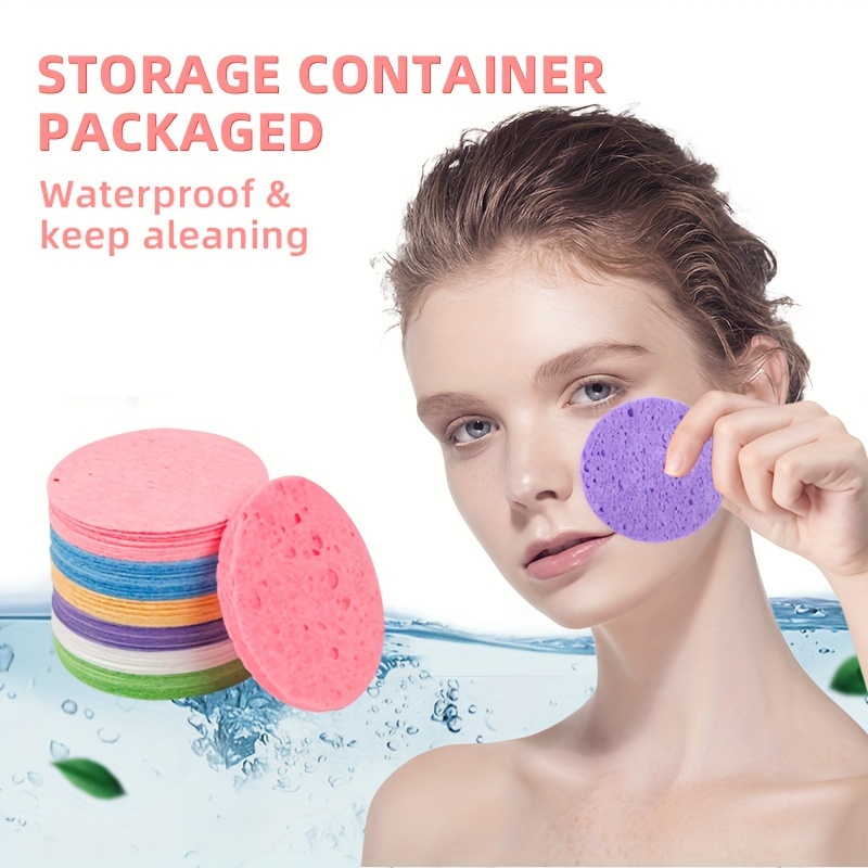 120 Pcs Compressed Facial Sponges with Container Heart Shape Face Sponge  Natural Disposable Sponge Pads for Washing Face Cleansing Exfoliating