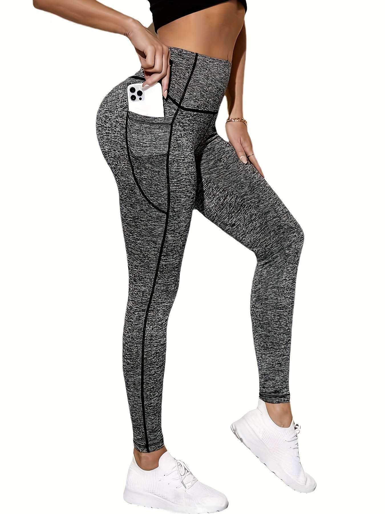 Solid Color Butt Lifting Fitness Gym Sports Leggings Pocket - Temu