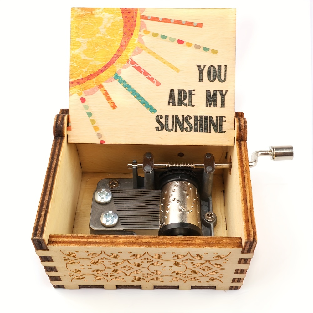 1 pza Caja de música Your Are My Sunshine, con manivela, de madera,  estilo vintage, tallado con láser, pequeña, caja de música, Regalo para  esposas