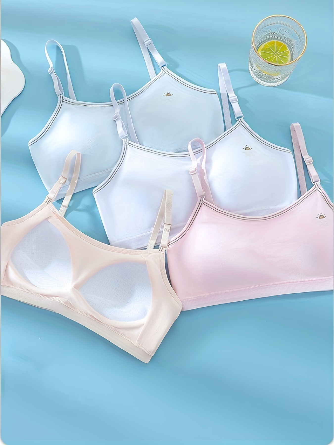 4PCS Teen Girls' Training Bra with Detachable Padded Seamless Comfort  Cotton Camisole Bra Breathable Soft Elastic Bra
