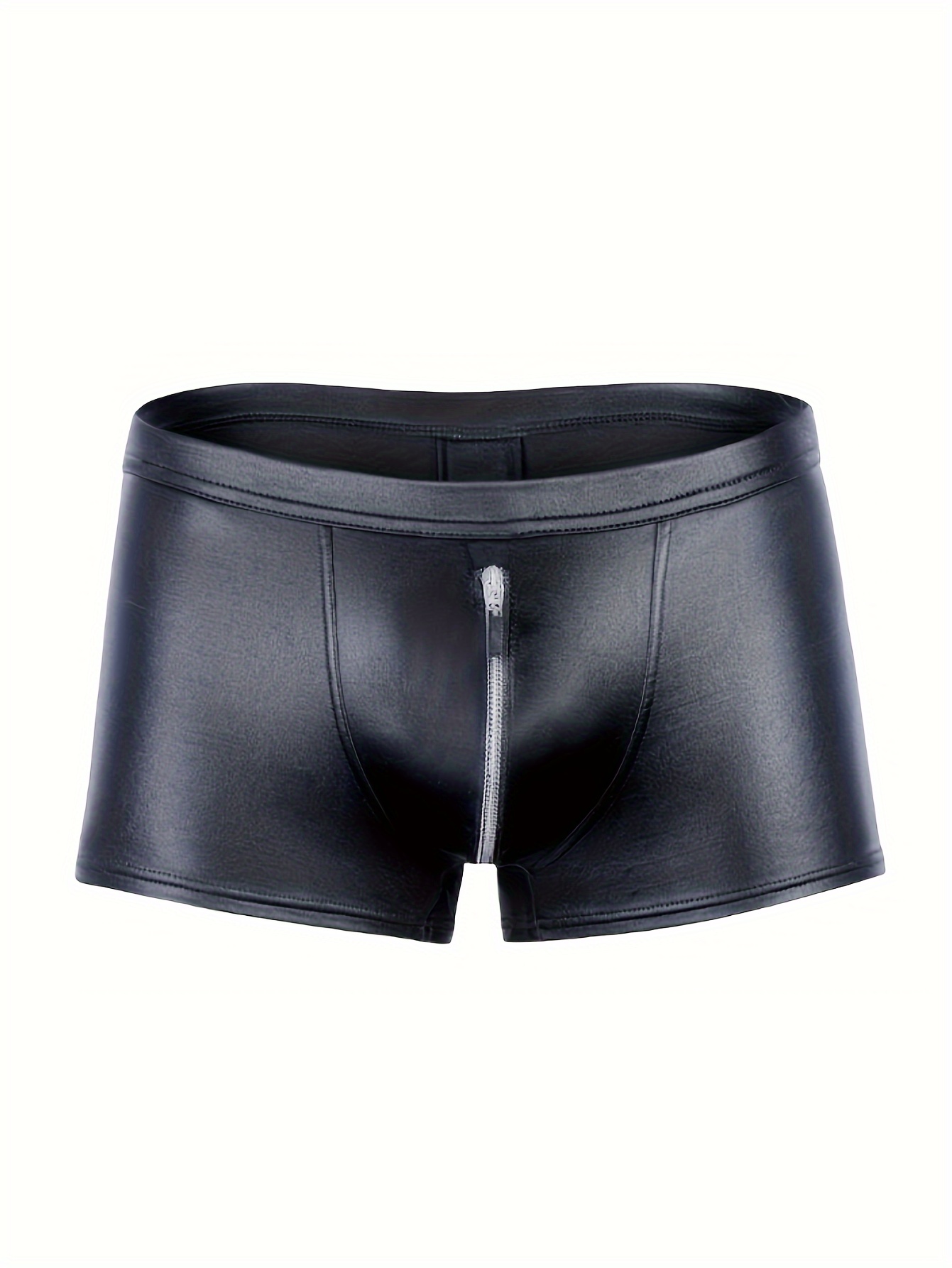 Men's Sexy Leather Boxer Briefs Shorts, Low Waist Zipper Boxer Pants, Men's  Underwear