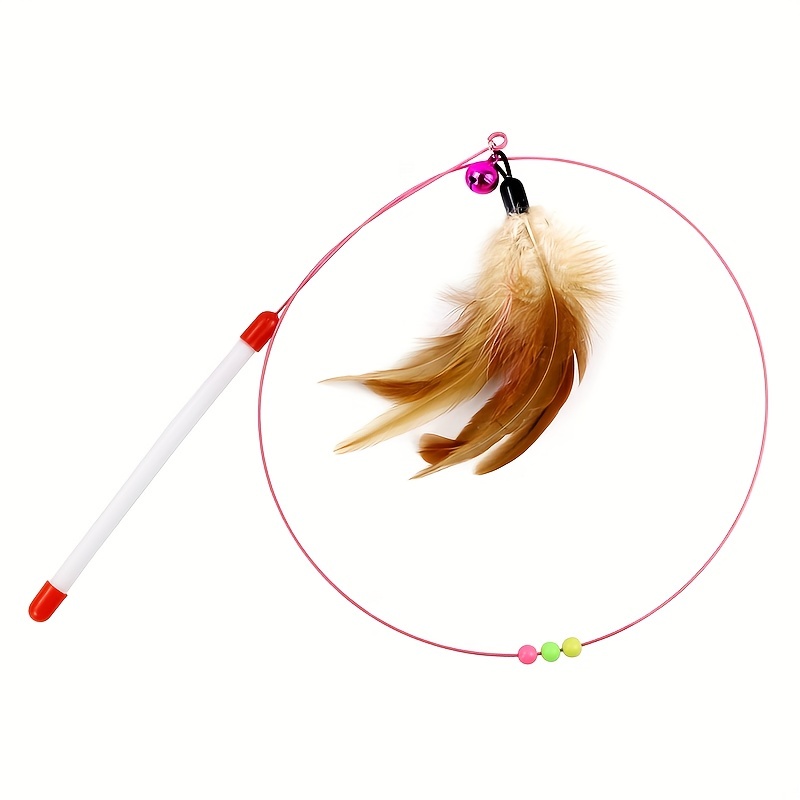 Feather Decor Steel Wire Cat Teaser Stick Toy Indoor Cat - Temu