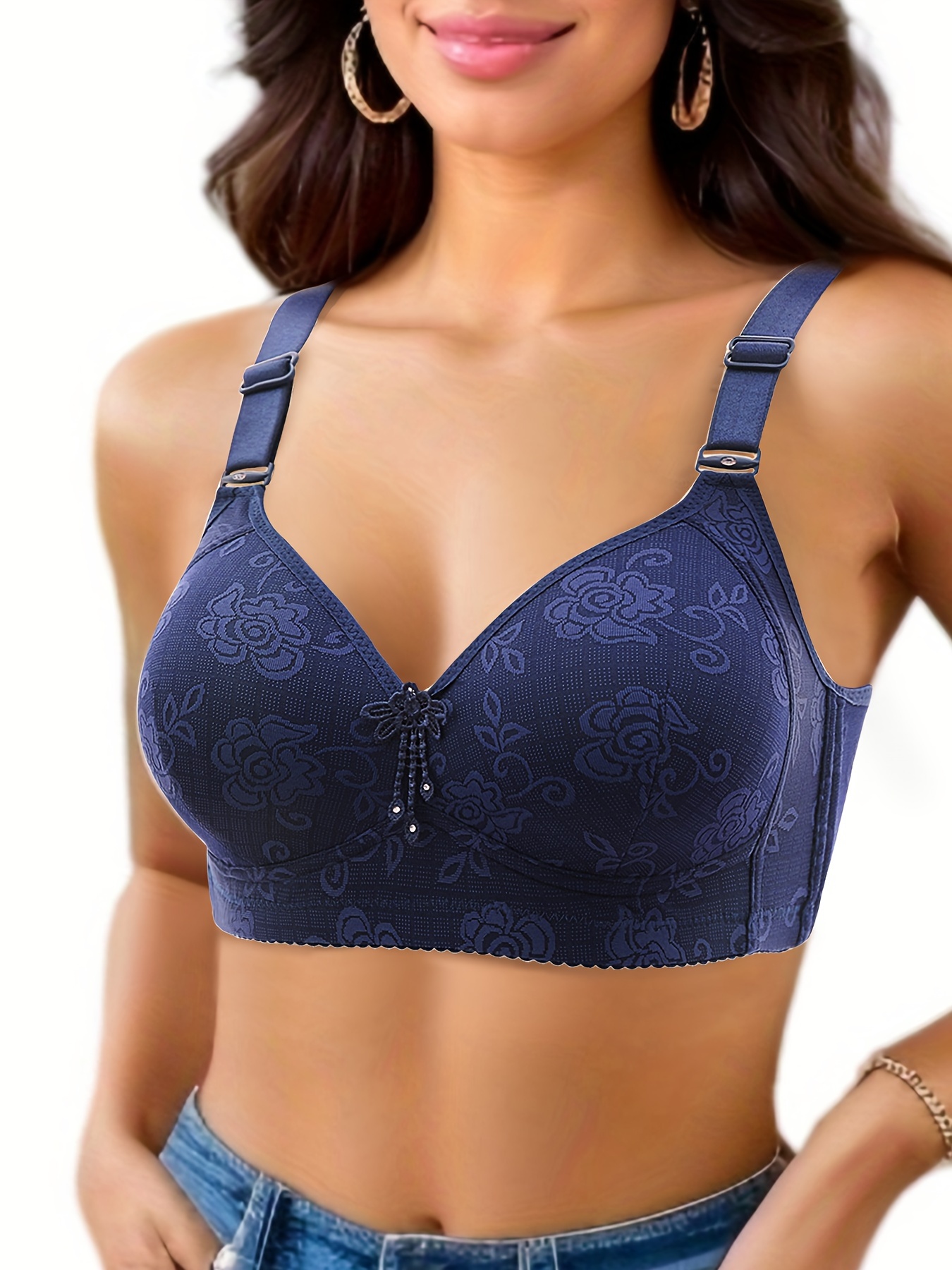Simple Solid Floral Pattern Bra Comfy Breathable Wireless - Temu