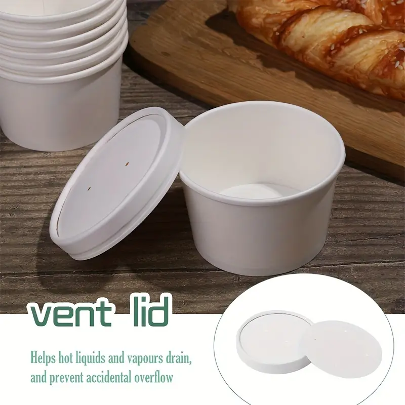 Disposable White Paper Soup Containers With Lids, Perfect For Hot