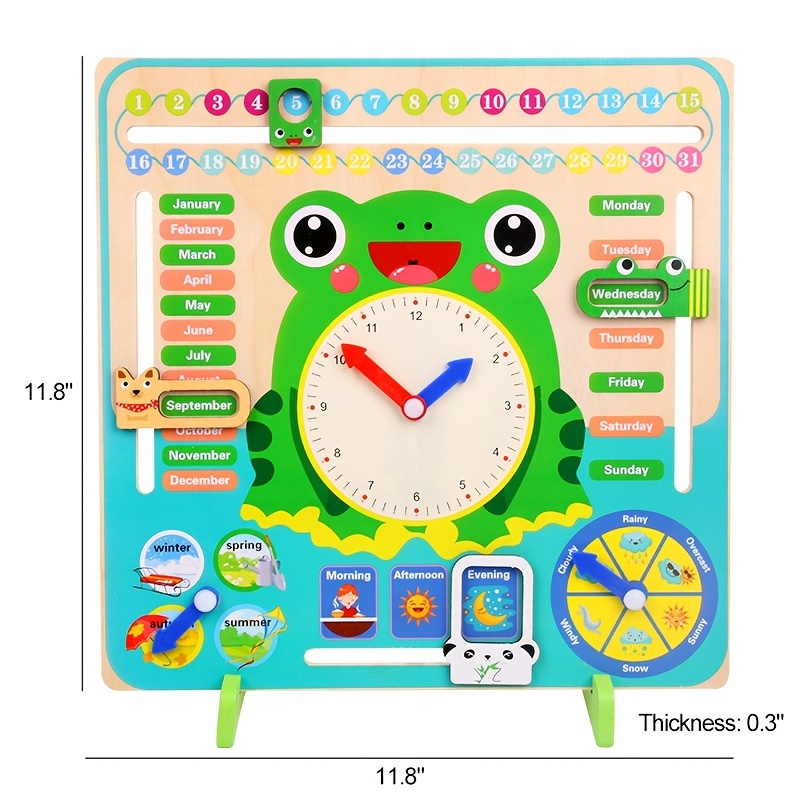 1  in one frog standing weather   calendar time   clock kids wooden cognitive early education toys 4