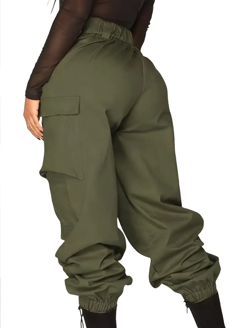 plus size button front baggy cargo pants casual pocket high waist pants womens plus size clothing details 2