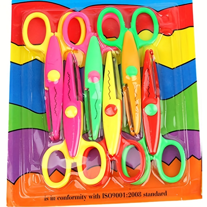Children Kids Paper Craft Scissors 6 Cutting Patterns Curved Edges