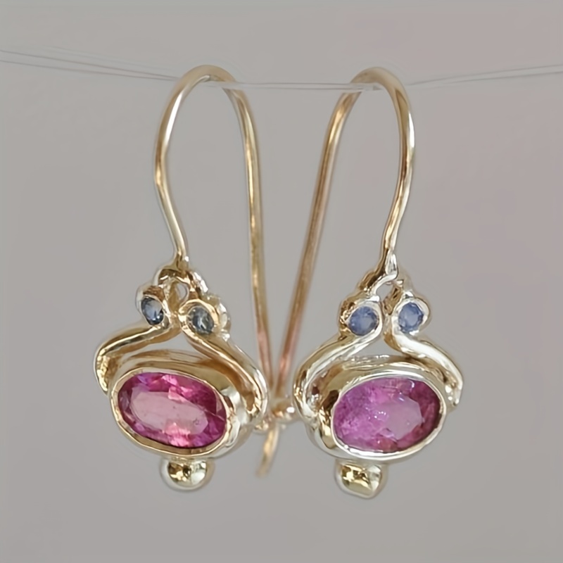 2pcs Pair Men's Golden Vintage Pink Sapphire Earrings | Our Store