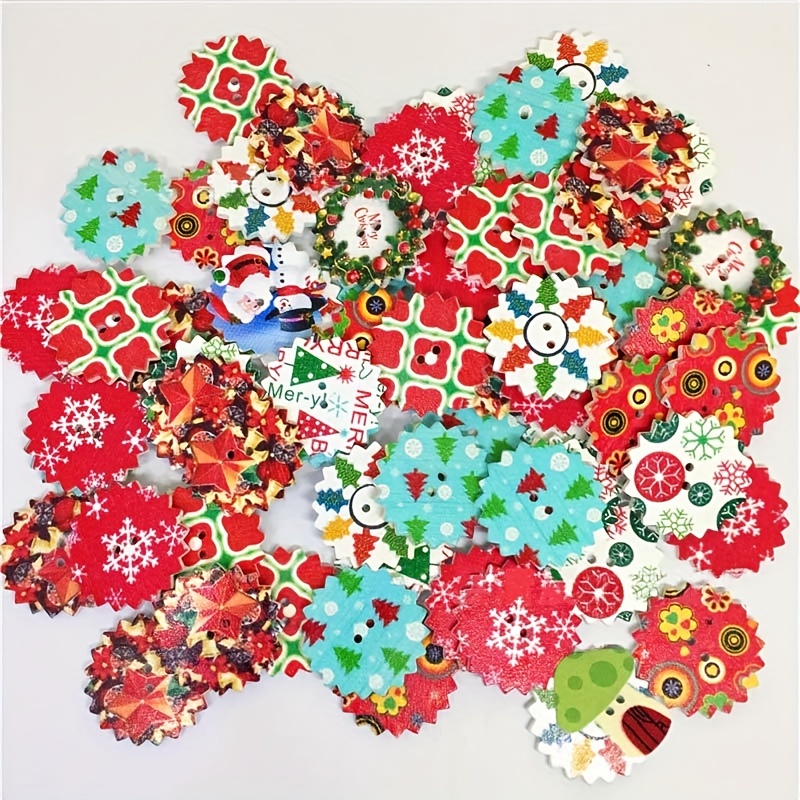 Snowflake Buttons Christmas Wooden Mixed Colorful Buttons - Temu